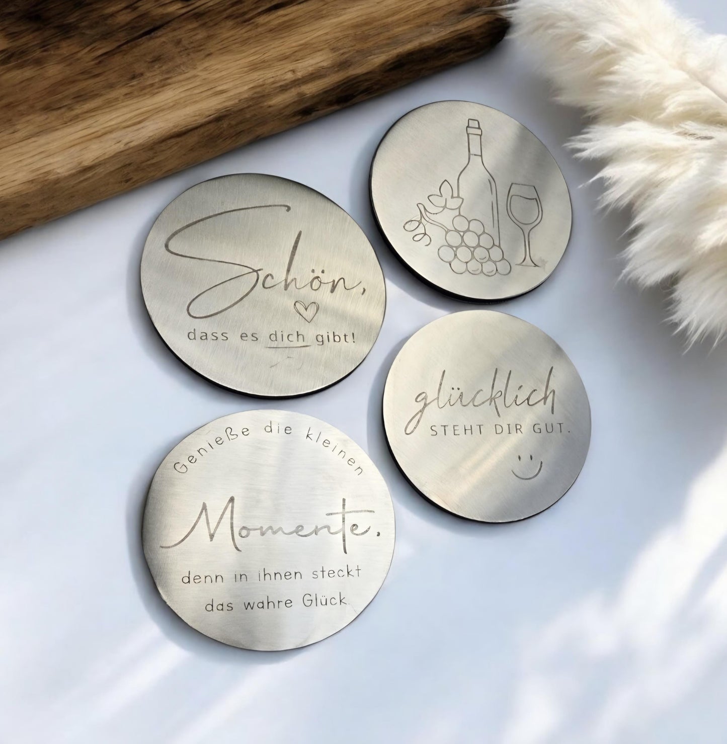 Edelstahl Untersetzer mit Affirmationen, Geschenk für Pfälzer oder Platzkarte