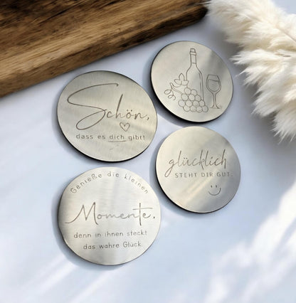 Edelstahl Untersetzer mit Affirmationen, Geschenk für Pfälzer oder Platzkarte