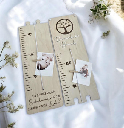 Messlatte Familien Stamm Baum, Wachstumsleiste mit Fotohalter und Spruch