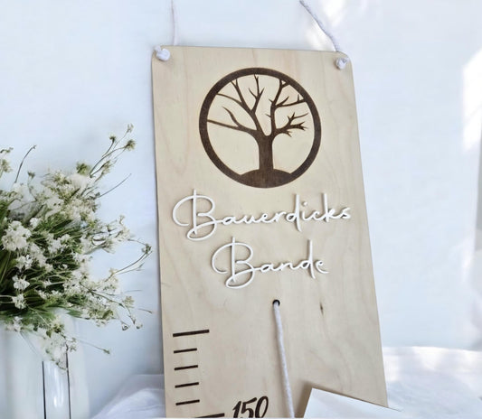 Messlatte Familien Stamm Baum, Wachstumsleiste mit Fotohalter und Spruch
