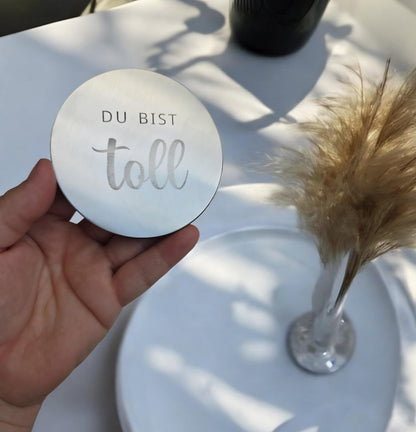 Edelstahl Untersetzer mit Affirmationen, Geschenk für Pfälzer oder Platzkarte