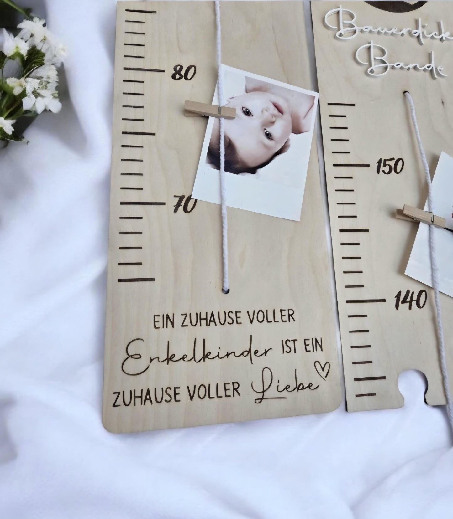 Messlatte Familien Stamm Baum, Wachstumsleiste mit Fotohalter und Spruch