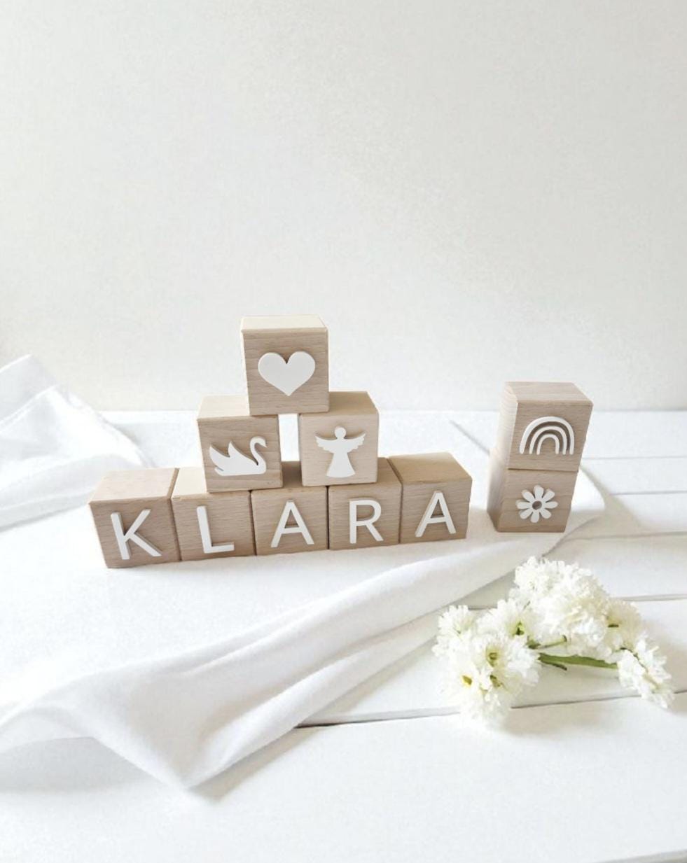 3D Holzwürfel mit Acryl, Dekoration fürs Kinderzimmer, Geschenk zur Geburt