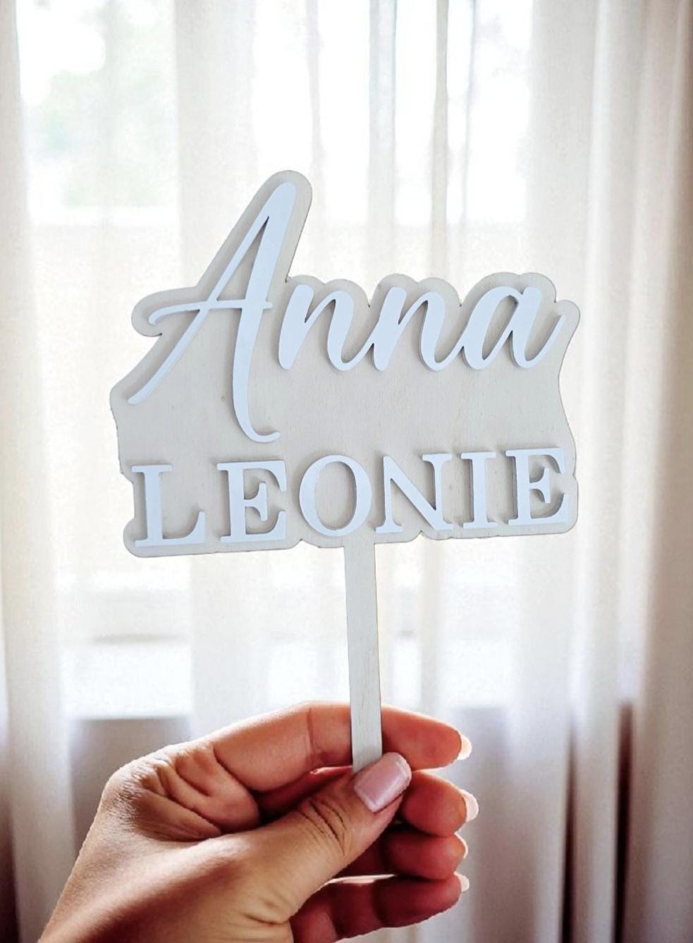 Cake Topper mit Name aus Holz und Acryl, Kuchenstecker für jeden Anlass