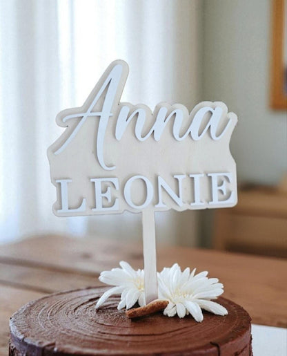 Cake Topper mit Name aus Holz und Acryl, Kuchenstecker für jeden Anlass