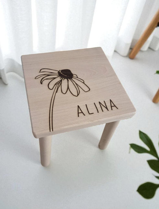 Kinderhocker Sonnenblume aus Buche, Kinder Stuhl, Geschenkidee