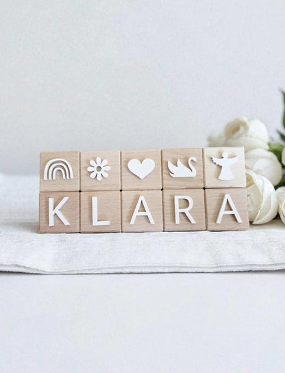 3D Holzwürfel mit Acryl, Dekoration fürs Kinderzimmer, Geschenk zur Geburt