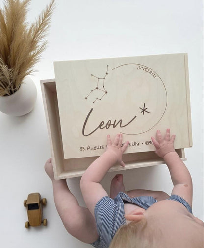Erinnerungskiste Sternzeichen, Geschenk zur Geburt, Babyparty, Taufe