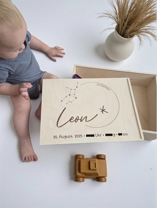 Erinnerungskiste Sternzeichen, Geschenk zur Geburt, Babyparty, Taufe