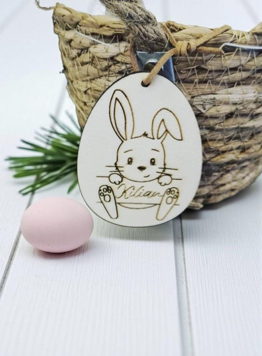 Osteranhänger Hase im Ei, Holz Anhänger für den Osterkorb
