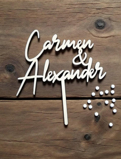 Hochzeit Cake Topper, Tortenstecker mit Namen des Brautpaares