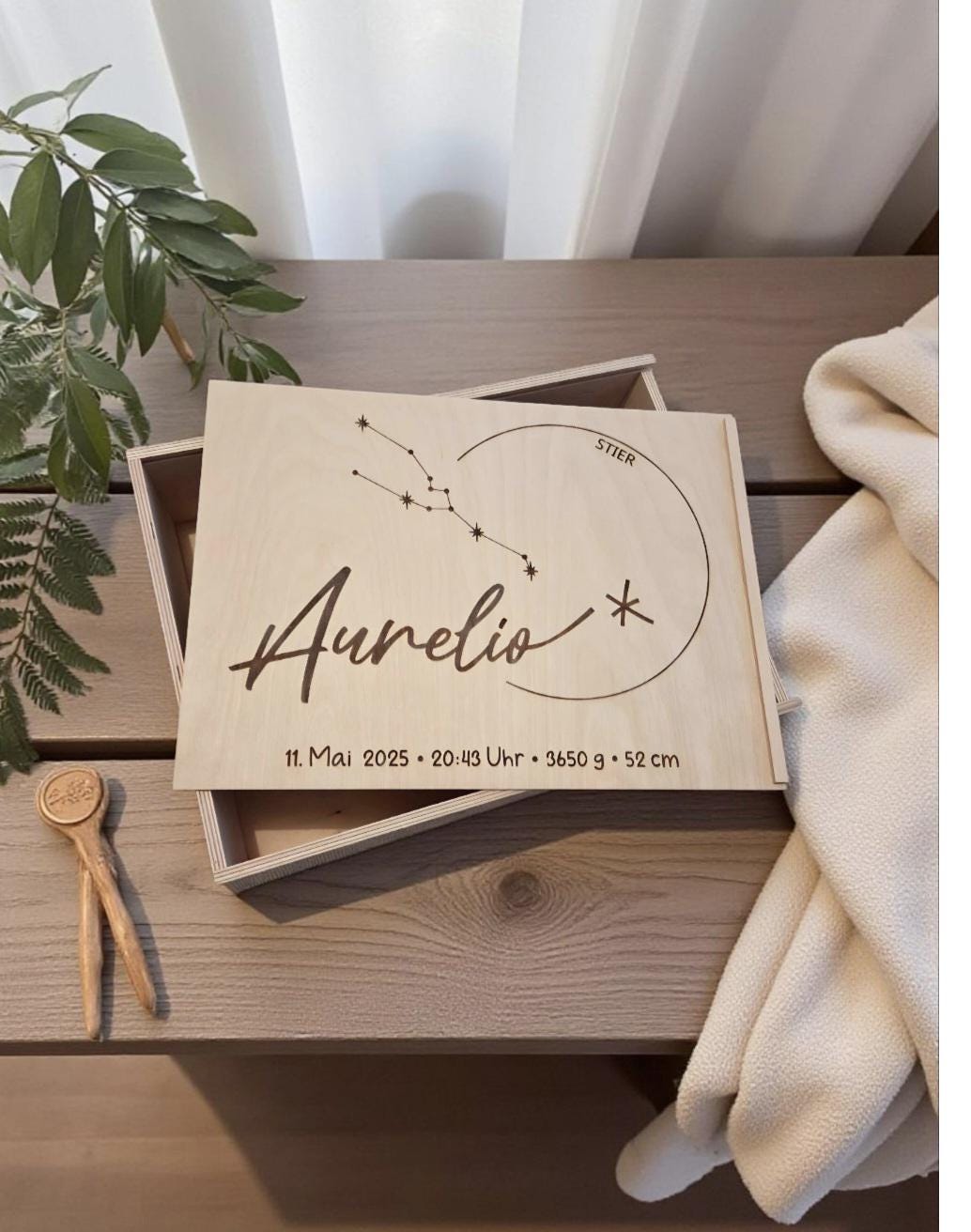 Erinnerungskiste Sternzeichen, Geschenk zur Geburt, Babyparty, Taufe