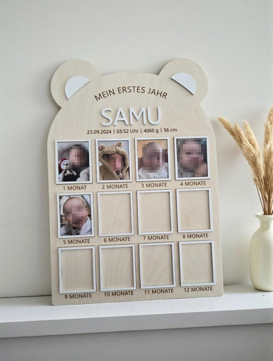 Meilenstein Bär Tafel Board Foto Rahmen, Mein erstes Jahr, Wand Dekoration 1. Geburtstag