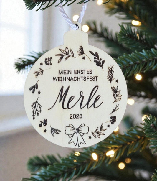 Anhänger für Weihnachten, Mein 1. Weihnachten im Kranz mit Schleife