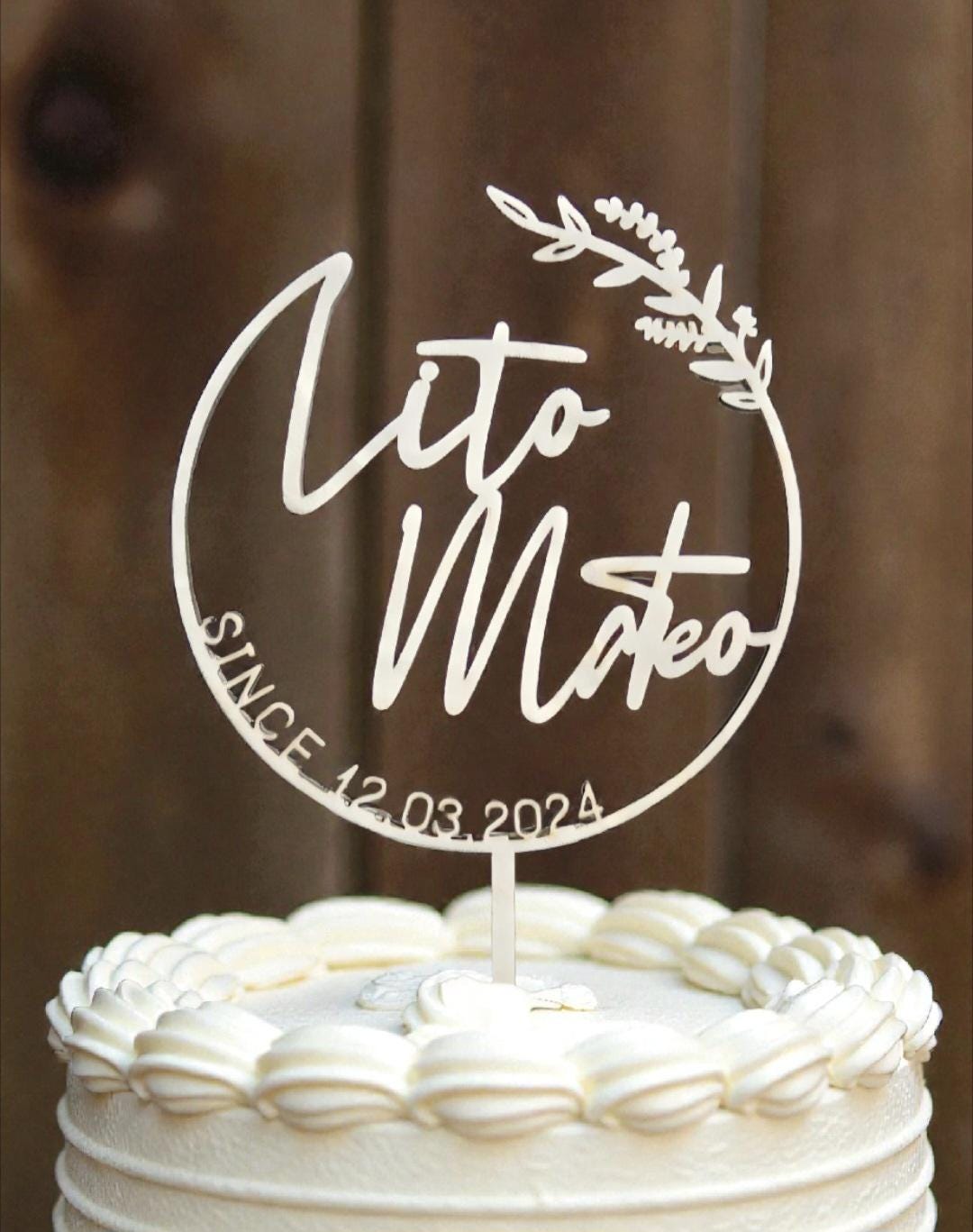 Cake Topper mit Name und Kranz, Datum und Anlass, für die Taufe