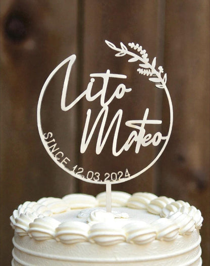 Cake Topper mit Name und Kranz, Datum und Anlass, für die Taufe