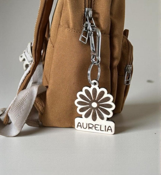 Rucksack Gänseblümchen Anhänger mit Namen, für die Schule oder den Kindergarten