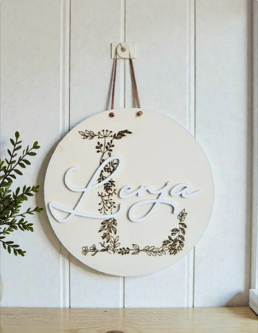 Türschild Floral Monogramm Buchstabe aus Holz und Acryl mit 3D Namen