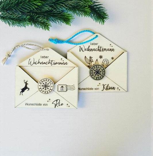 Wunschzettel an den Weihnachtsmann, Holz Brief mit eigener Wunschliste