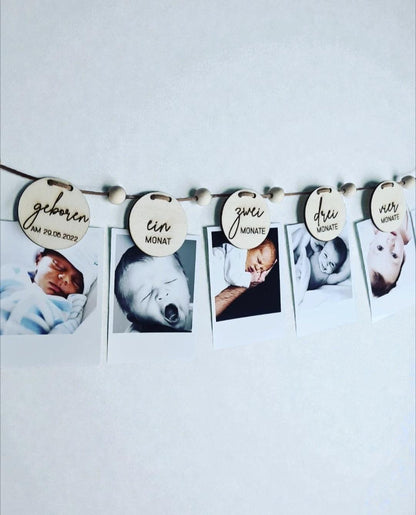 Girlande 0 - 12 Monate mit Tieren & Foto Banner, DIY Wanddekoration für den 1. Geburtstag