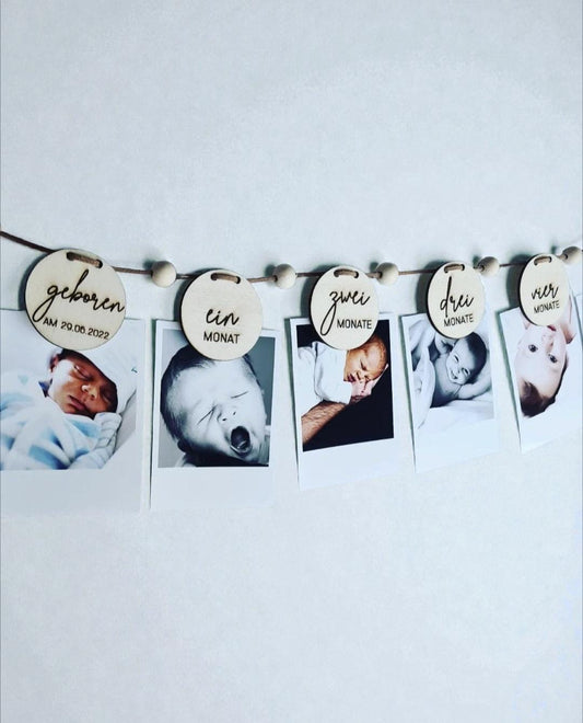 Girlande 0 - 12 Monate mit Tieren & Foto Banner, DIY Wanddekoration für den 1. Geburtstag