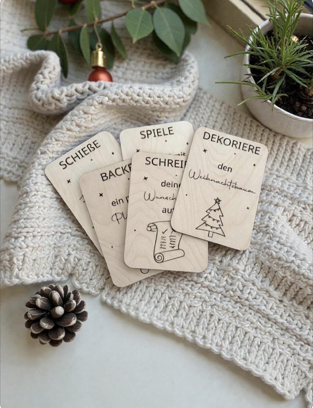 Aktivitätskarten Weihnachten aus Holz, Beschäftigung für Kinder, Familienzeit, Countdown oder Wichtel Aufgaben