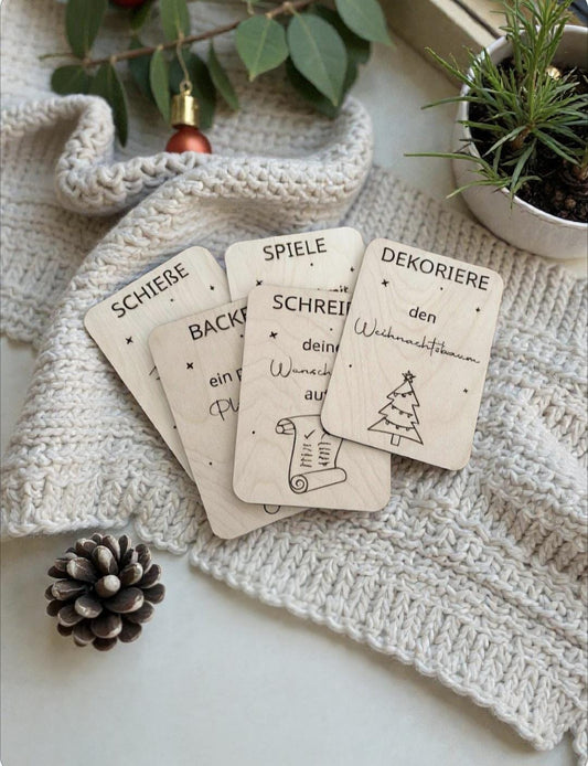 Aktivitätskarten Weihnachten aus Holz, Beschäftigung für Kinder, Familienzeit, Countdown oder Wichtel Aufgaben