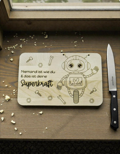 Frühstücksbrett mit süßem Roboter, Vesper- und Schneidebrett
