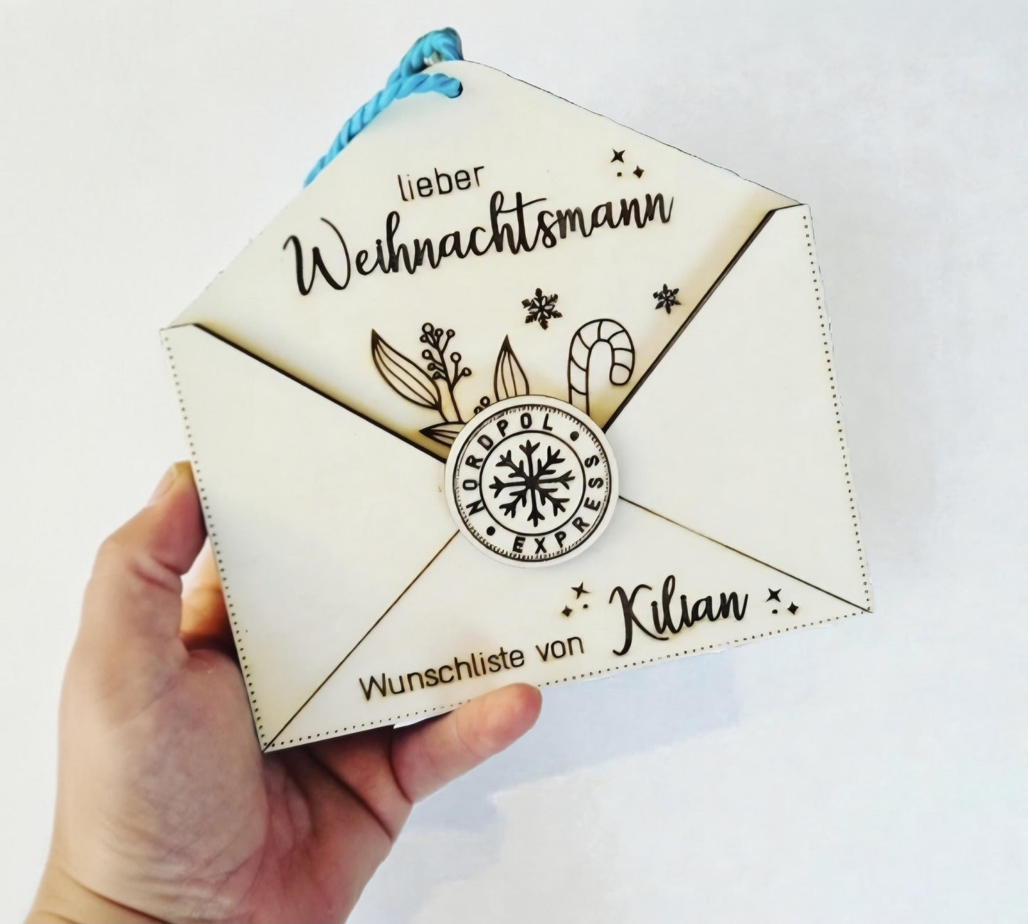 Wunschzettel an den Weihnachtsmann, Holz Brief mit eigener Wunschliste