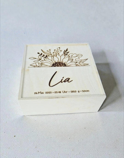 Erinnerungskiste Sonnenblume, Geschenk zur Geburt, Taufe, Hochzeit, Babyparty