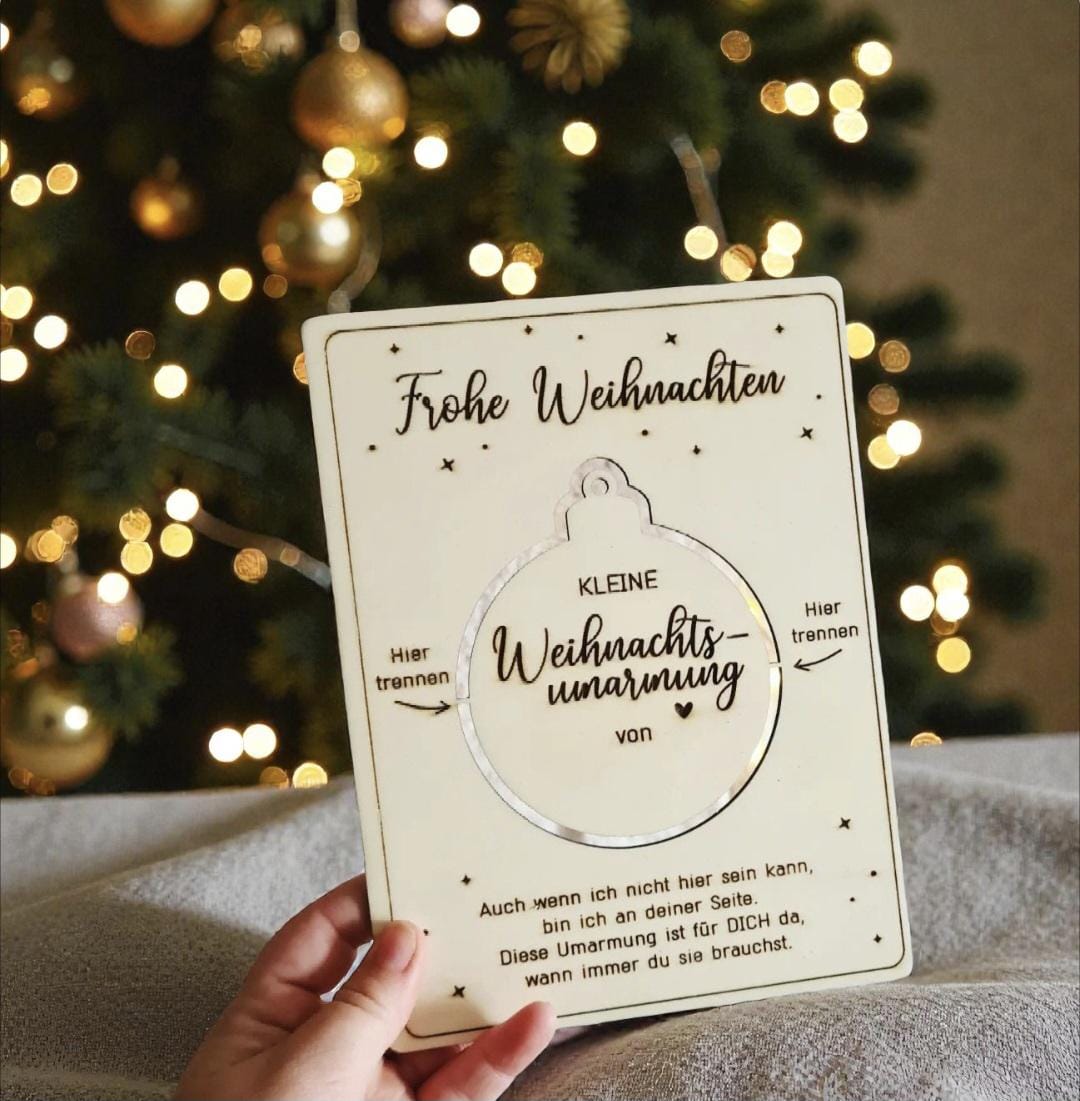 Weihnachtsumarmung Holzkarte, als Sorgentröster, Trostspender, Mutmacher und Glücksbringer