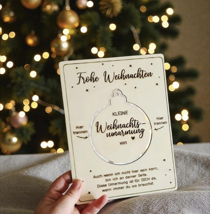 Weihnachtsumarmung Holzkarte, als Sorgentröster, Trostspender, Mutmacher und Glücksbringer