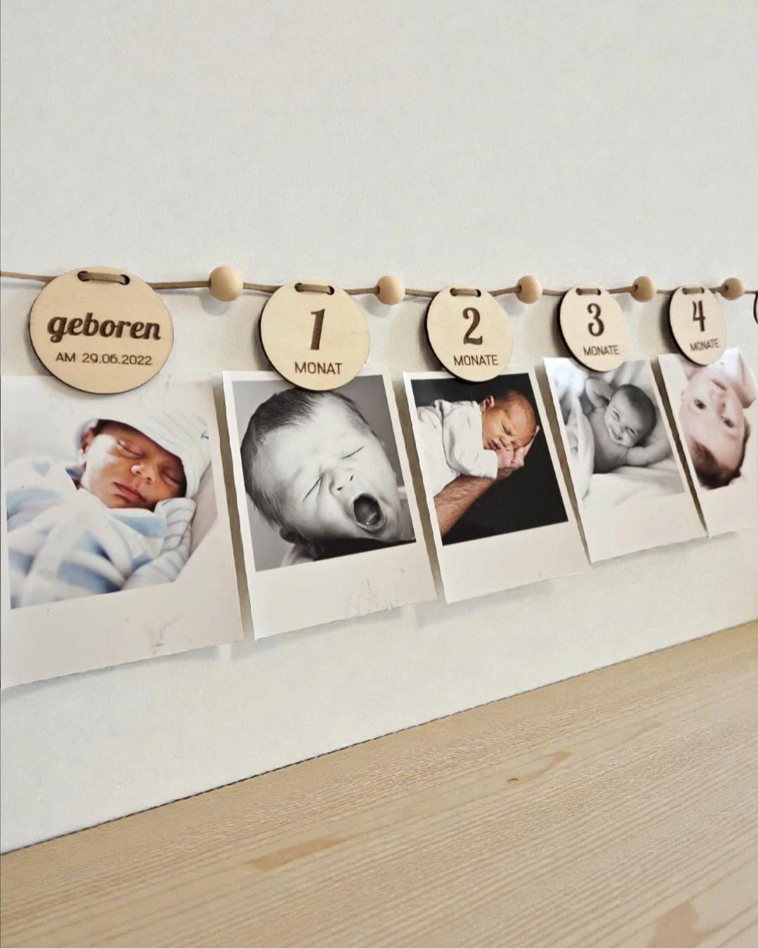 Girlande 0 - 12 Monate mit Tieren & Foto Banner, DIY Wanddekoration für den 1. Geburtstag