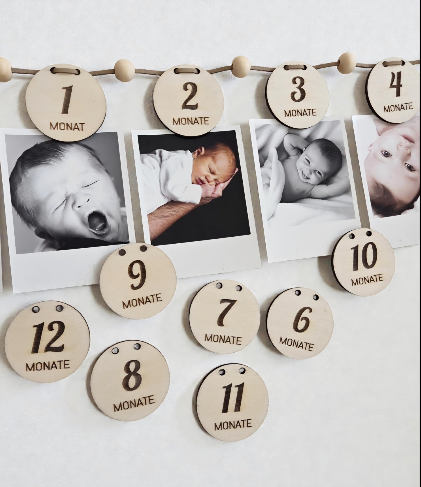Girlande 0 - 12 Monate mit Tieren & Foto Banner, DIY Wanddekoration für den 1. Geburtstag