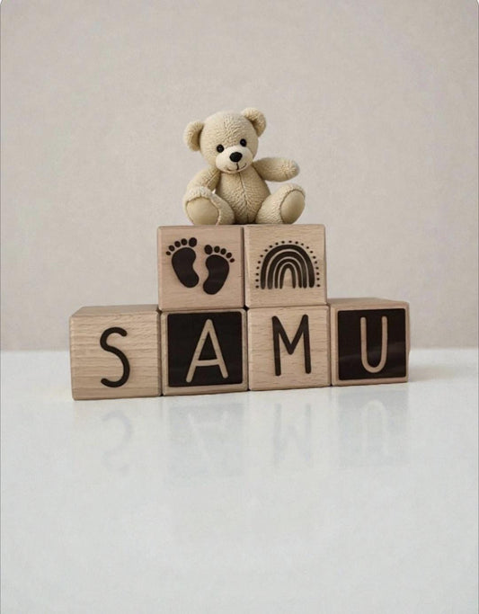Holzwürfel Black White, Dekoration & Spielzeug Kinderzimmer, Geschenk zur Geburt
