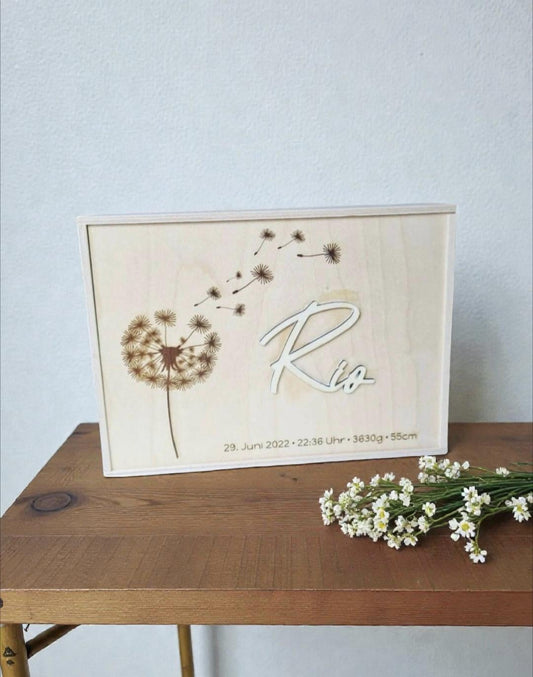 Erinnerungskiste Pusteblume, Geschenkidee zur Geburt, Taufe, Hochzeit, Babyparty