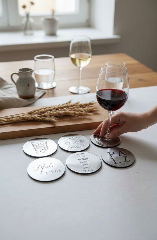 Edelstahl Untersetzer mit Affirmationen, Geschenk für Pfälzer oder Platzkarte
