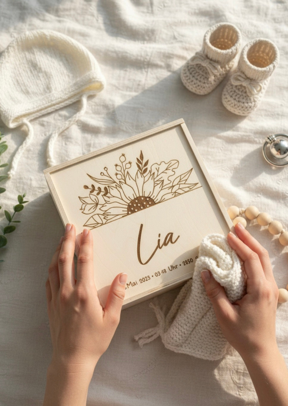Erinnerungskiste Sonnenblume, Geschenk zur Geburt, Taufe, Hochzeit, Babyparty