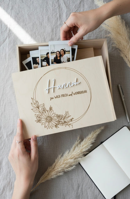 Erinnerungskiste Sonnenblumen Kranz, Geschenkidee zur Geburt, Taufe, Hochzeit, Babyparty