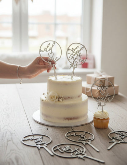 Cake Topper für den 1. - 5. Geburtstag, Tortenstecker wild one, two cute, wild & three, fantastic four, high five
